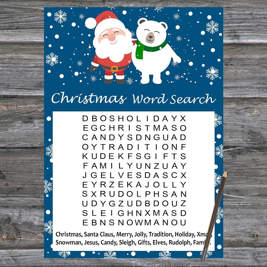 Santa Polar Bear Christmas Card Christmas Word Search Game Printable By SweetDesign TheHungryJPEG