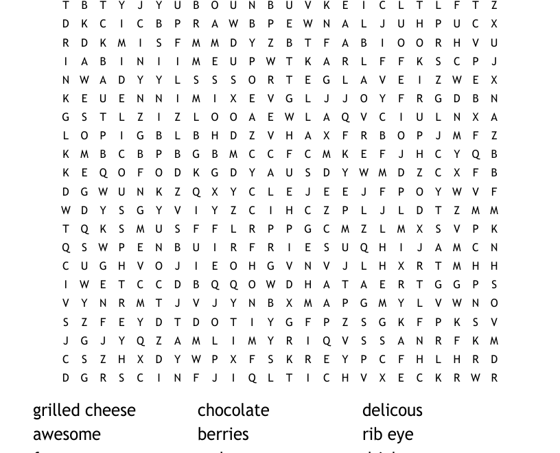 Sarah s Steakhouse Kids Menu Word Search WordMint