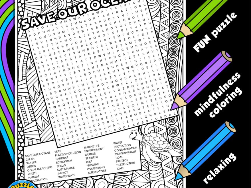 Save Our Oceans Word Search Puzzle With Coloring Earth Day Wordsearch Made By Teachers