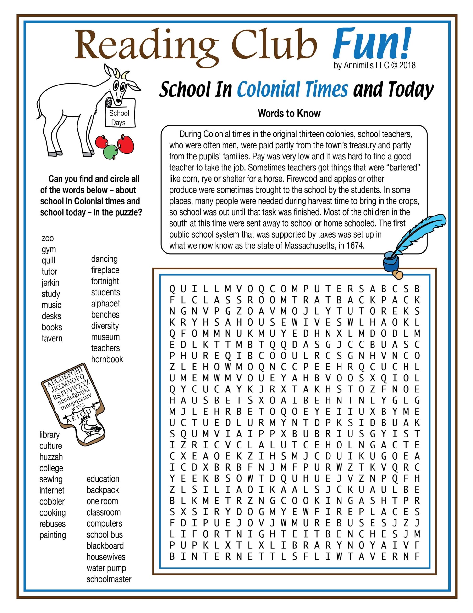 School In Colonial Times And Today Printable Educational Puzzle Set Etsy