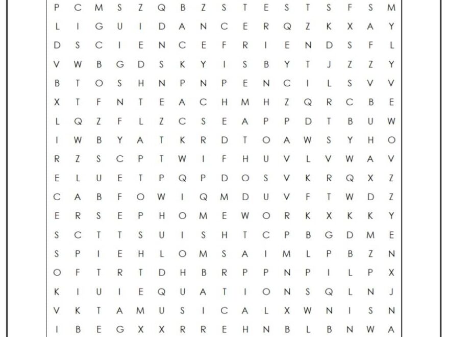 School Life Word Search Monster Word Search