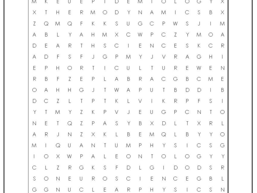Science Fields Word Search Monster Word Search