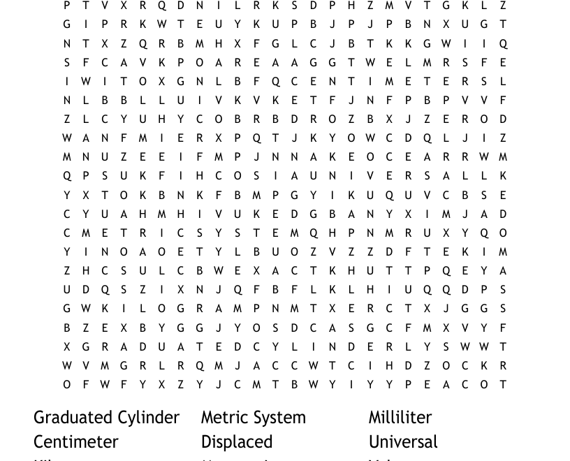 Science Measurements Word Search WordMint