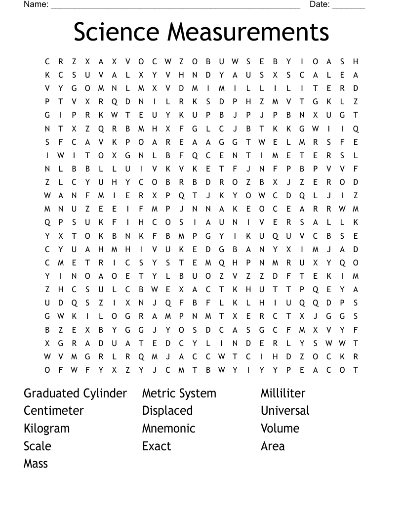 Science Measurements Word Search WordMint
