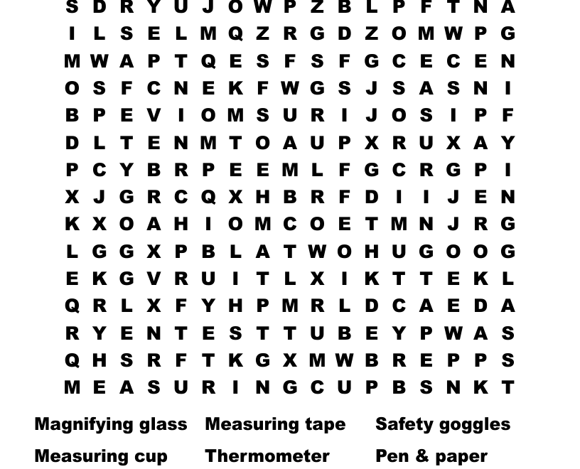 Science Tools Word Search WordMint