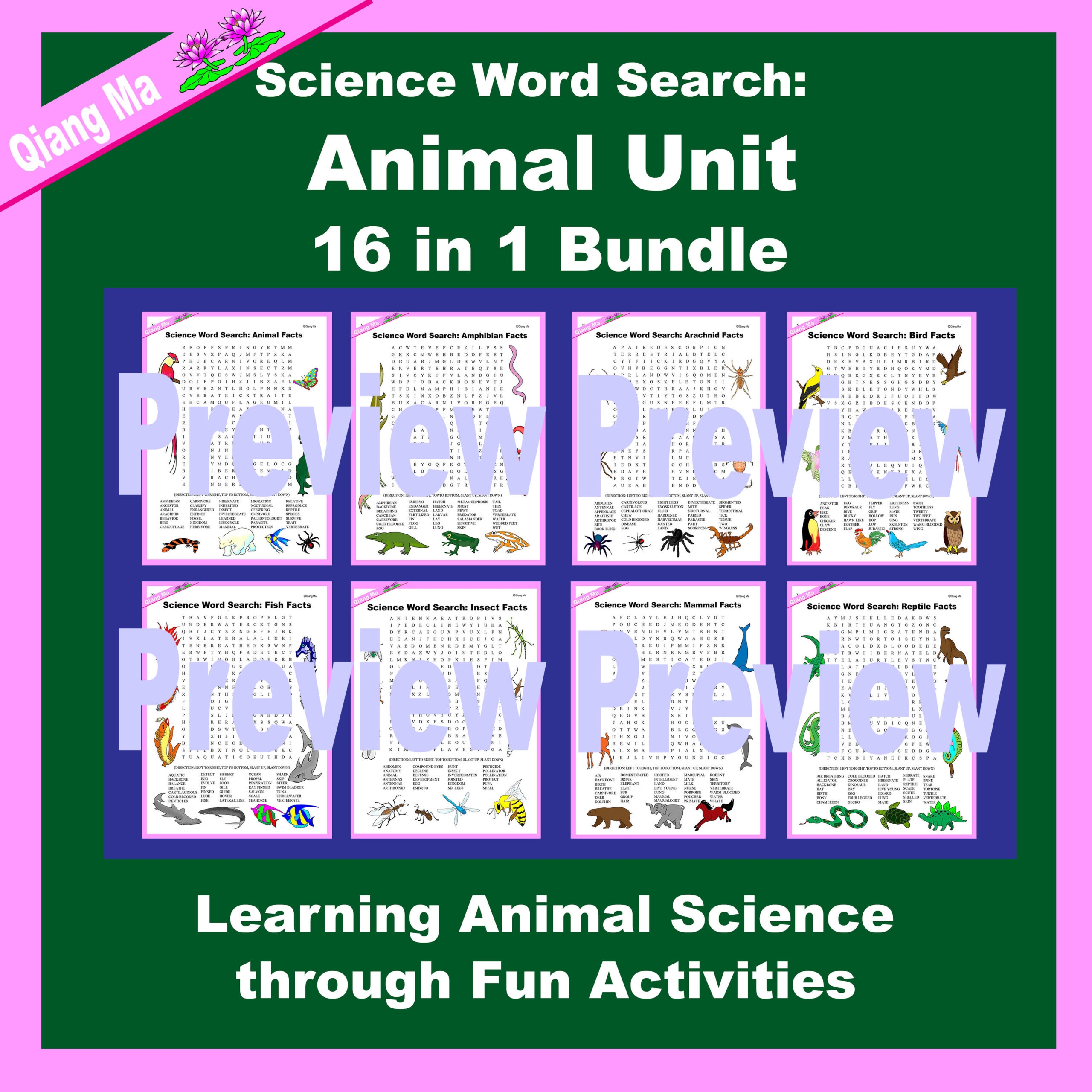 science word search animal unit 16 in 1 bundle made by teachers