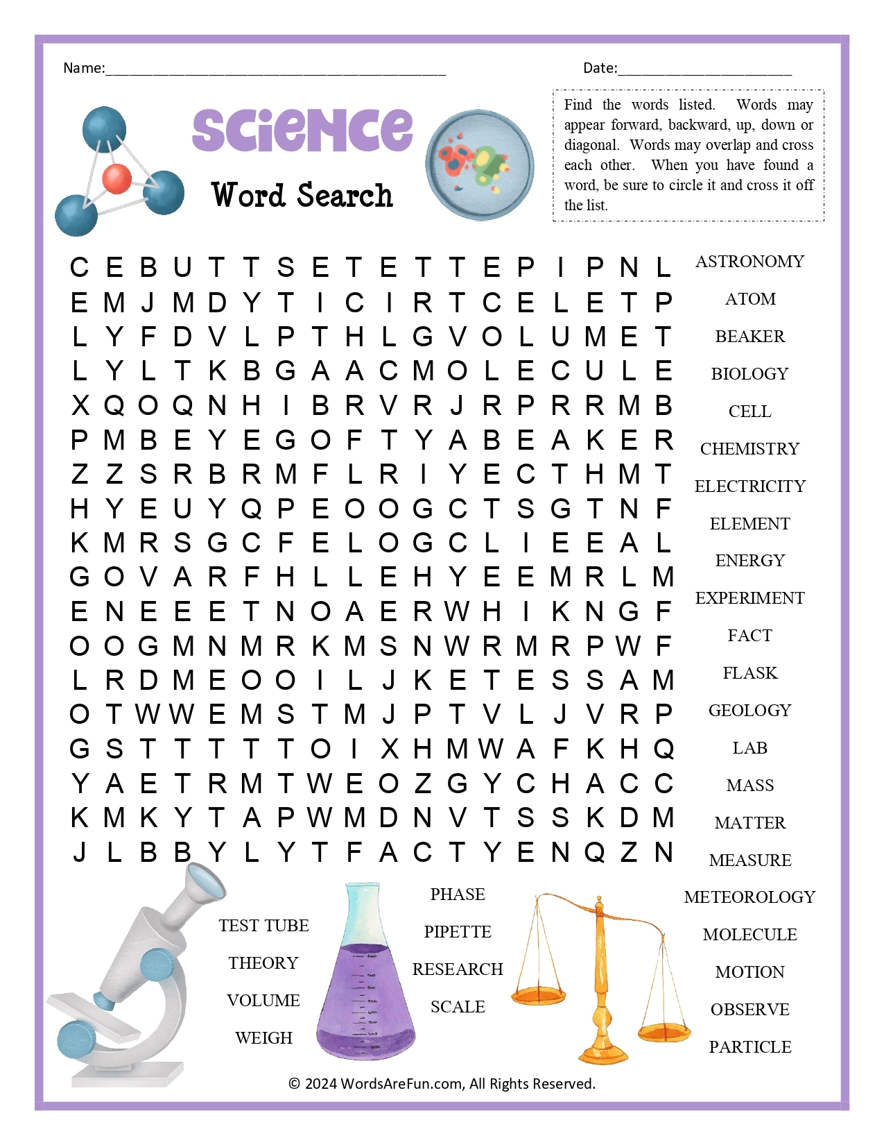 Science Word Search For Kids Science Word Search For Kids