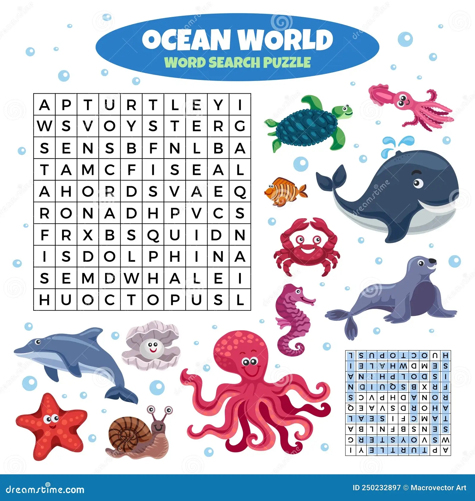 Sea Animals Funny Puzzle Stock Vector Illustration Of Marine 250232897