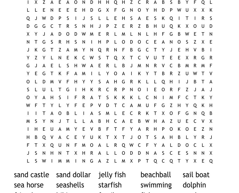 Sea Word Search WordMint