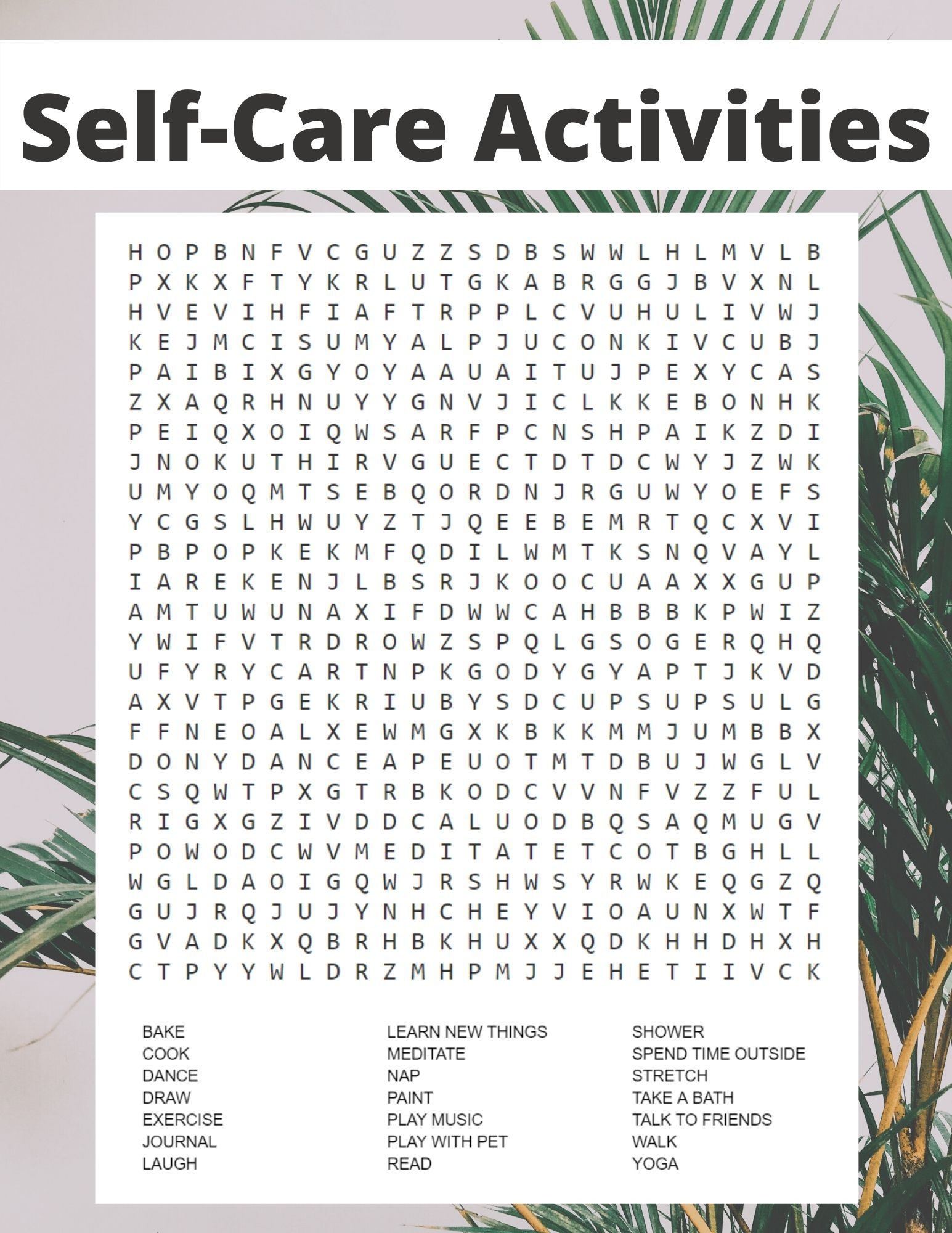 self care activities word search social emotional activities worksheets library