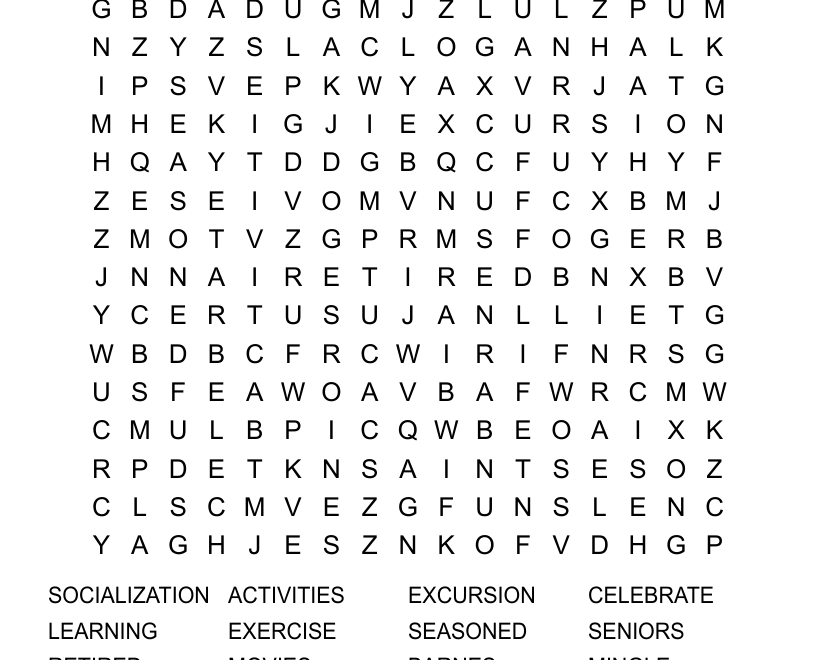 SENIOR MIX AND MINGLE Word Search WordMint
