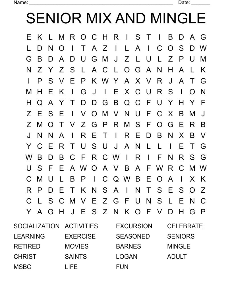 SENIOR MIX AND MINGLE Word Search WordMint