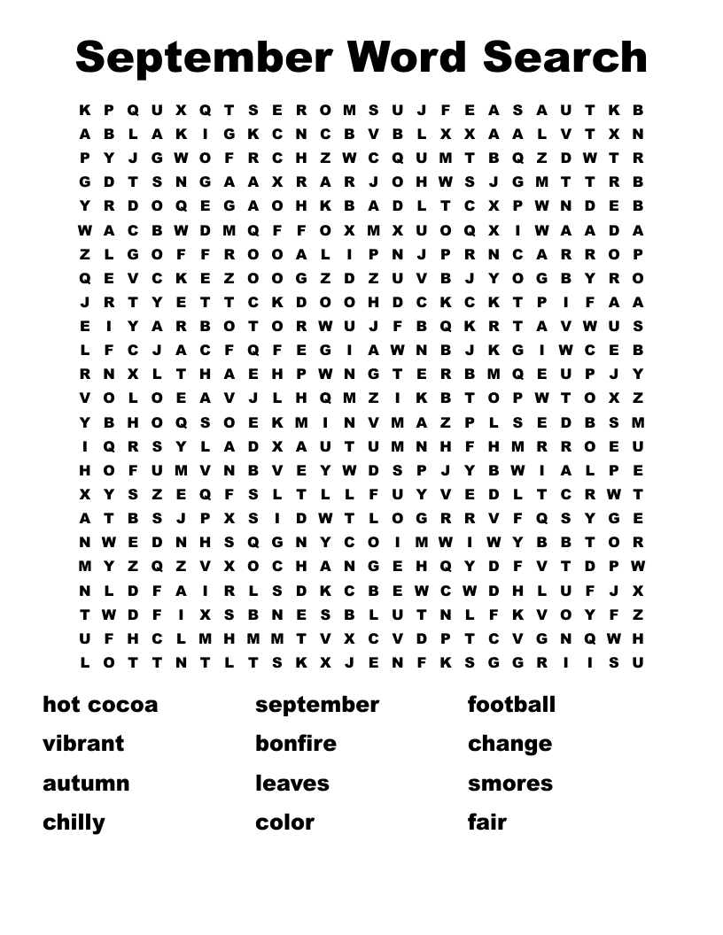 September Word Search WordMint