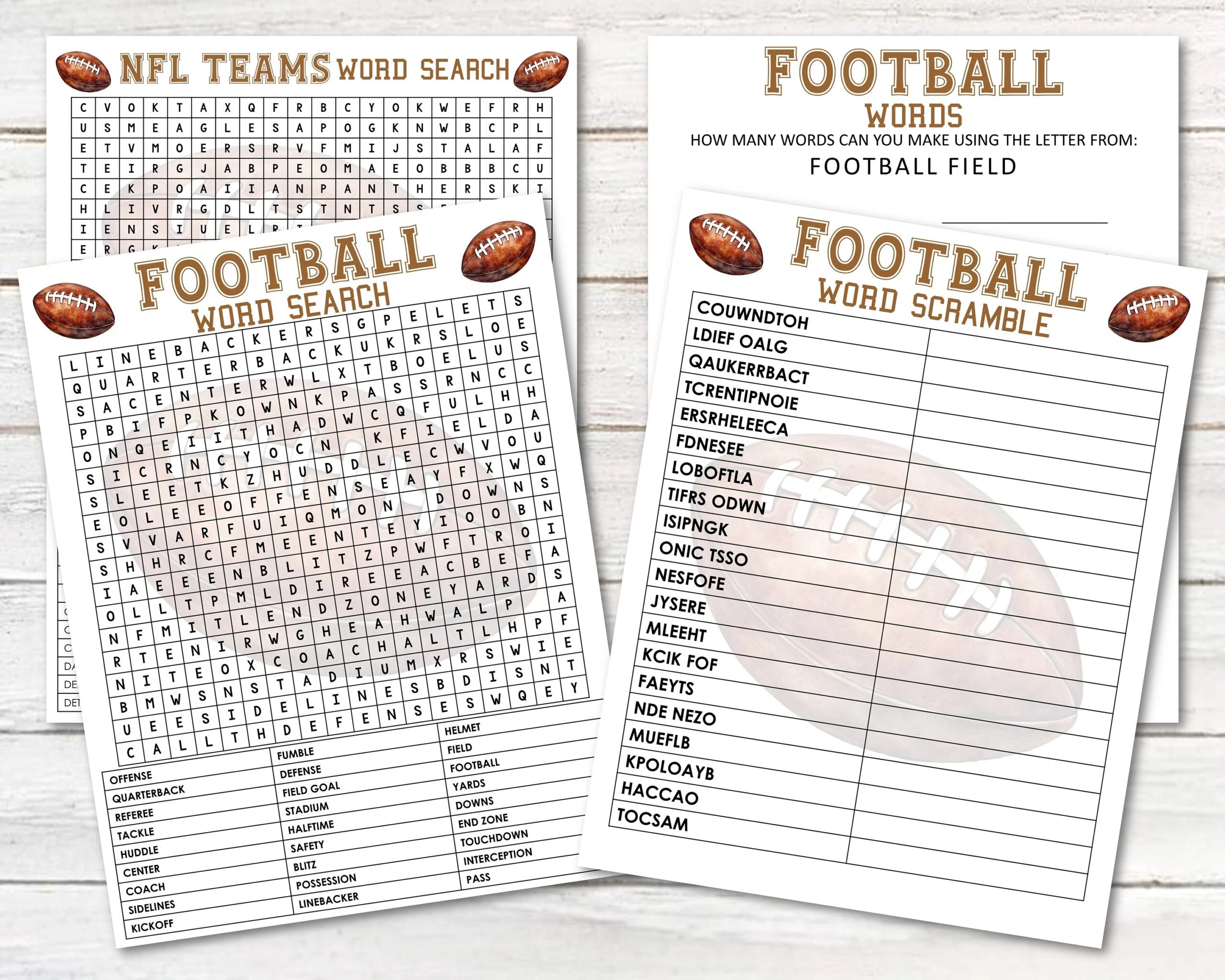 Set Of 4 FOOTBALL GAMES Word Searches Word Scramble Anagram Printable Football Games Football Party Games Keys Super Bowl Kids Fun Etsy