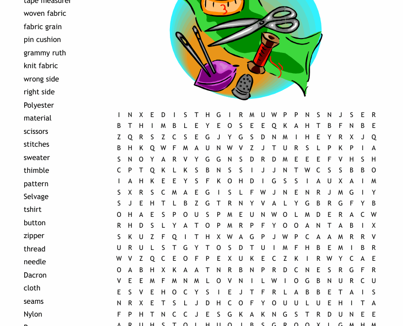 Sewing 101 Word Search WordMint