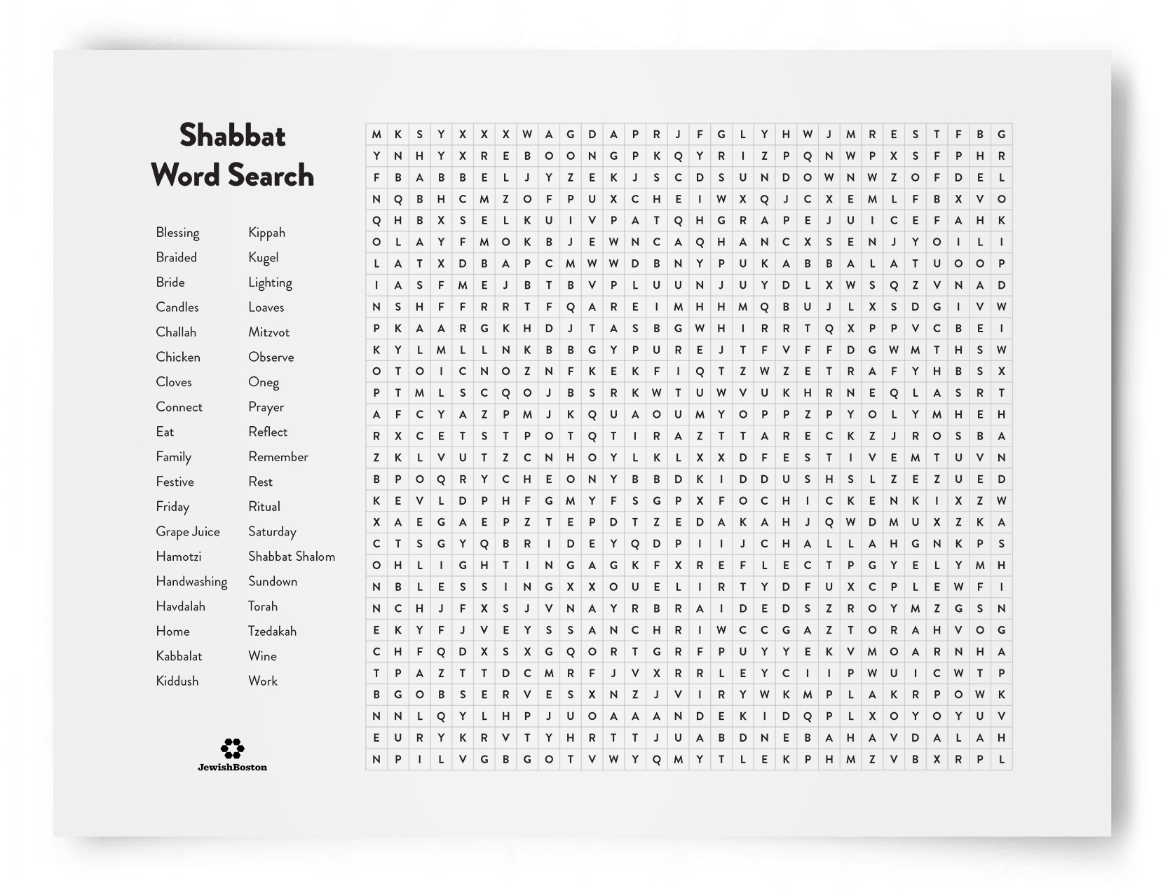 Shabbat Word Search Puzzle JewishBostonTeens