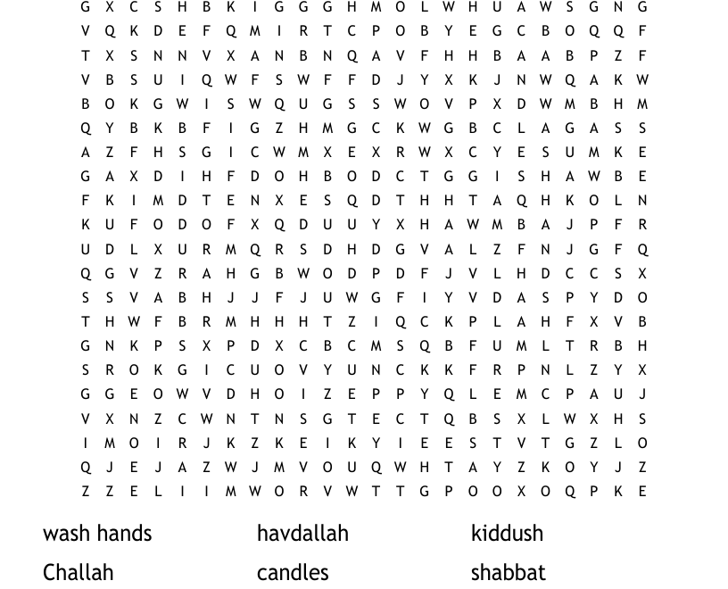 Shabbat Word Search WordMint