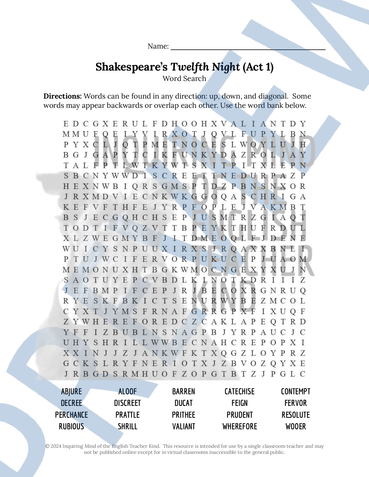 shakespeare s twelfth night vocabulary games for high school act 1 classful