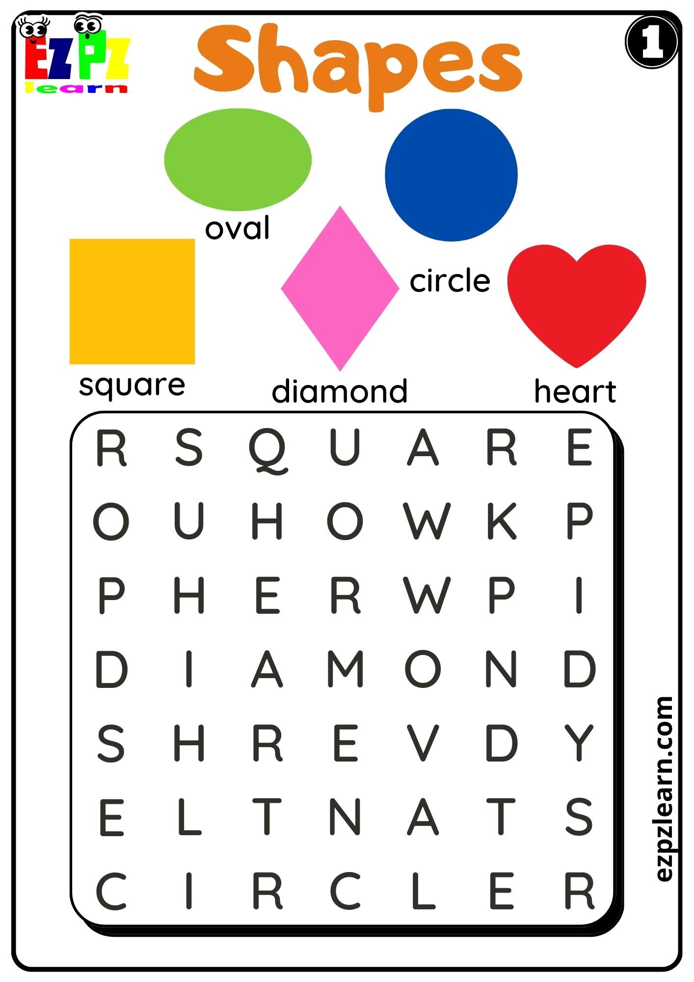 Shapes Word Search Worksheet For Home Schooling Kindergarten And ESL Set 1 Ezpzlearn