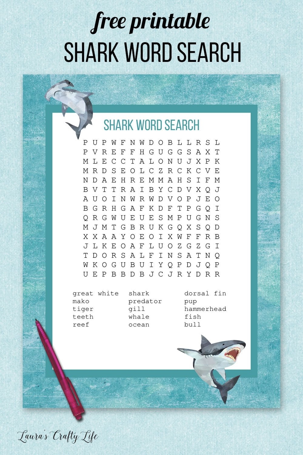 Shark Word Search Free Printable