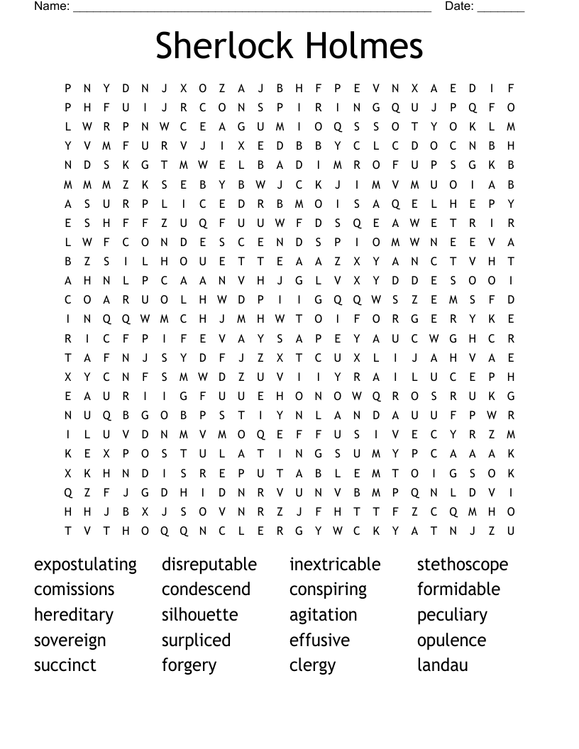 Sherlock Holmes Word Search WordMint