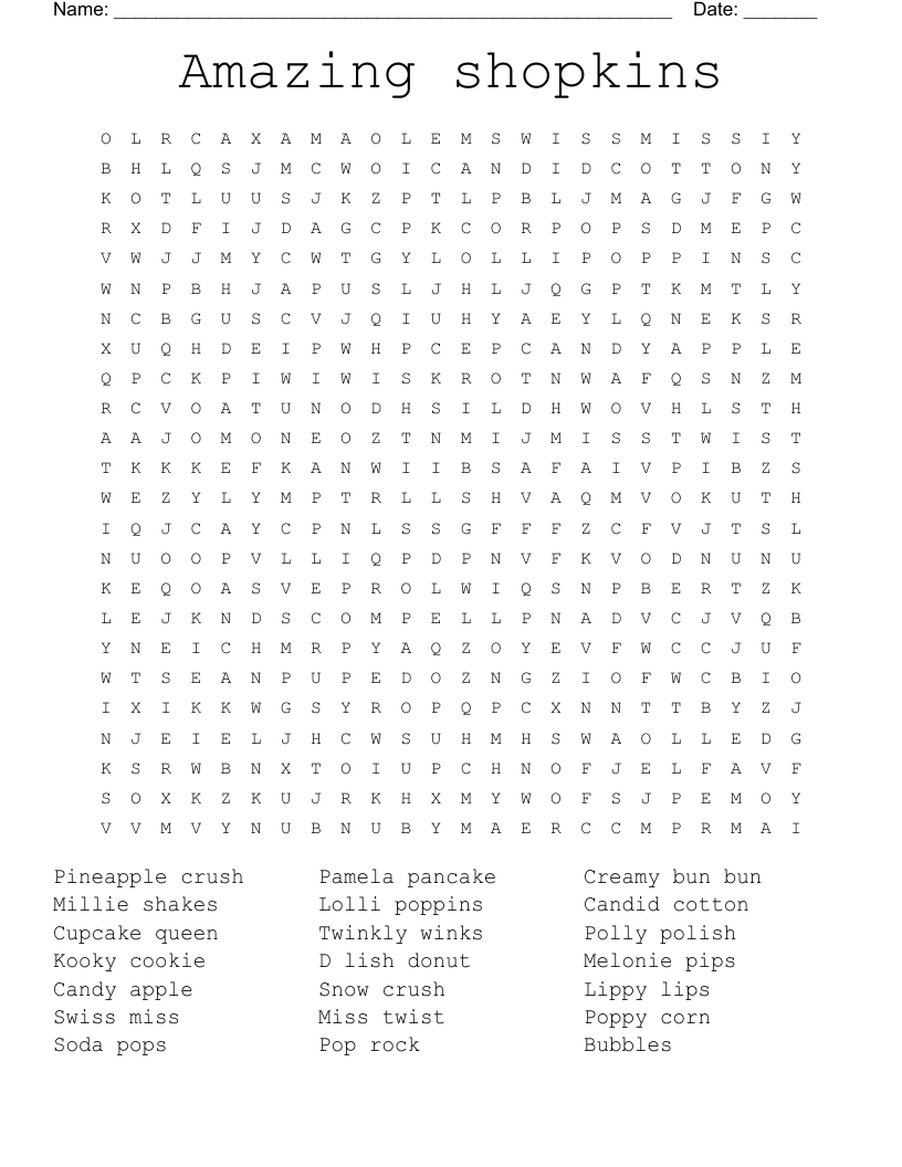 Shopkins Word Search WordMint