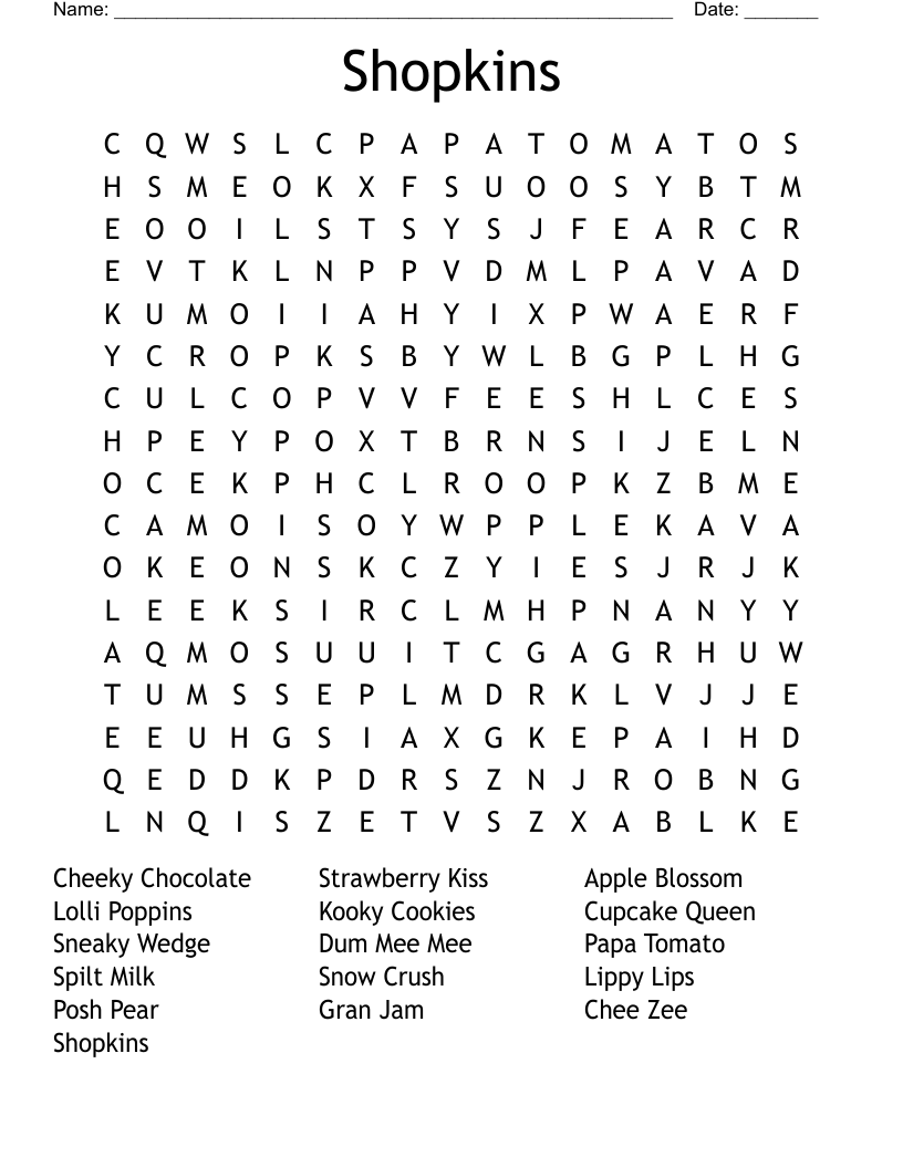 Shopkins Word Search WordMint