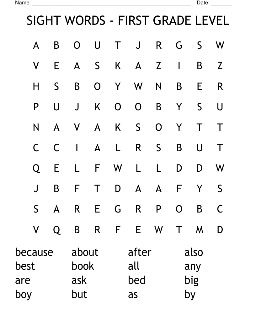 SIGHT WORDS FIRST GRADE LEVEL Word Search WordMint