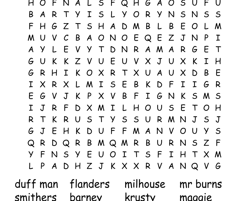 Simpsons Word Search WordMint