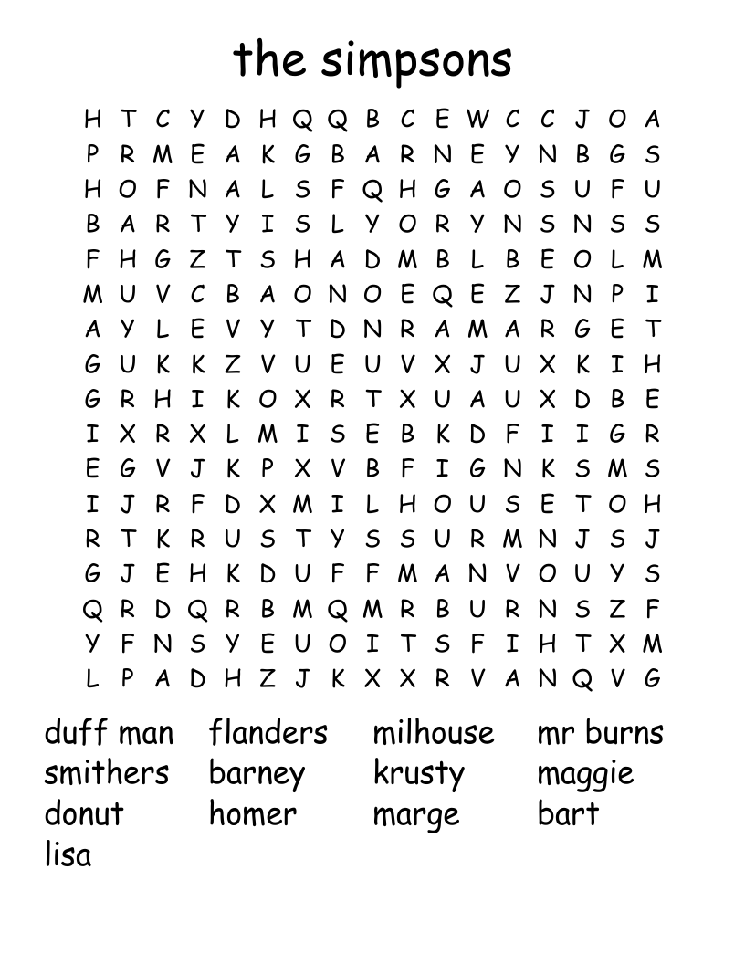 Simpsons Word Search WordMint