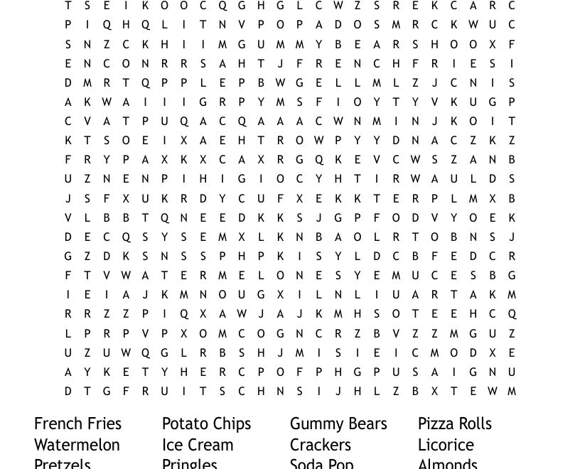 Snacks Word Search WordMint