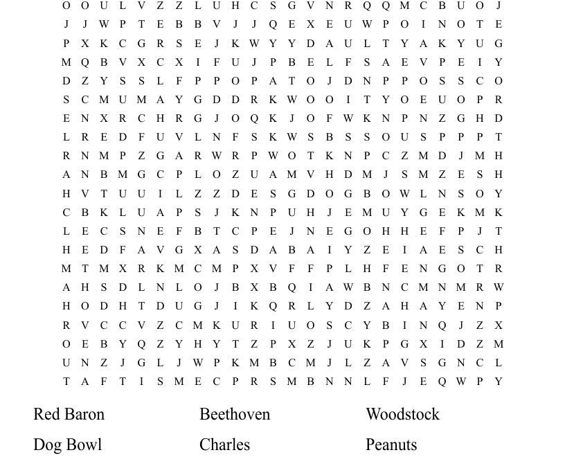 Snoopy Snacks Word Search WordMint