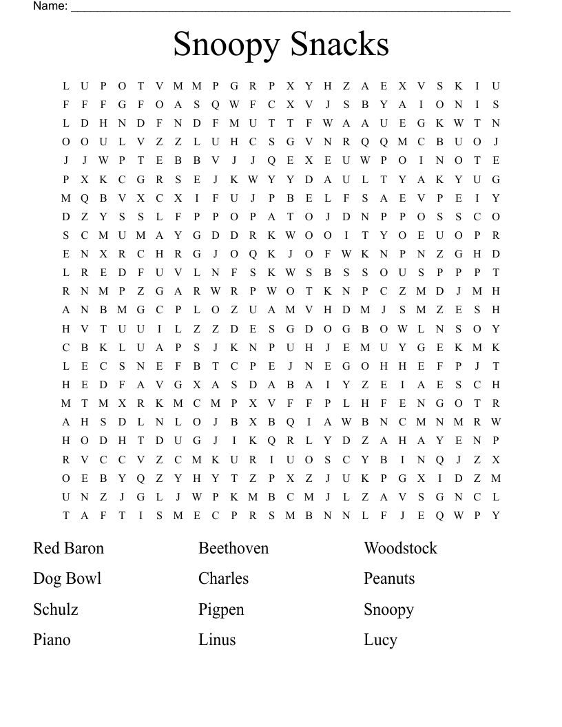 Snoopy Snacks Word Search WordMint