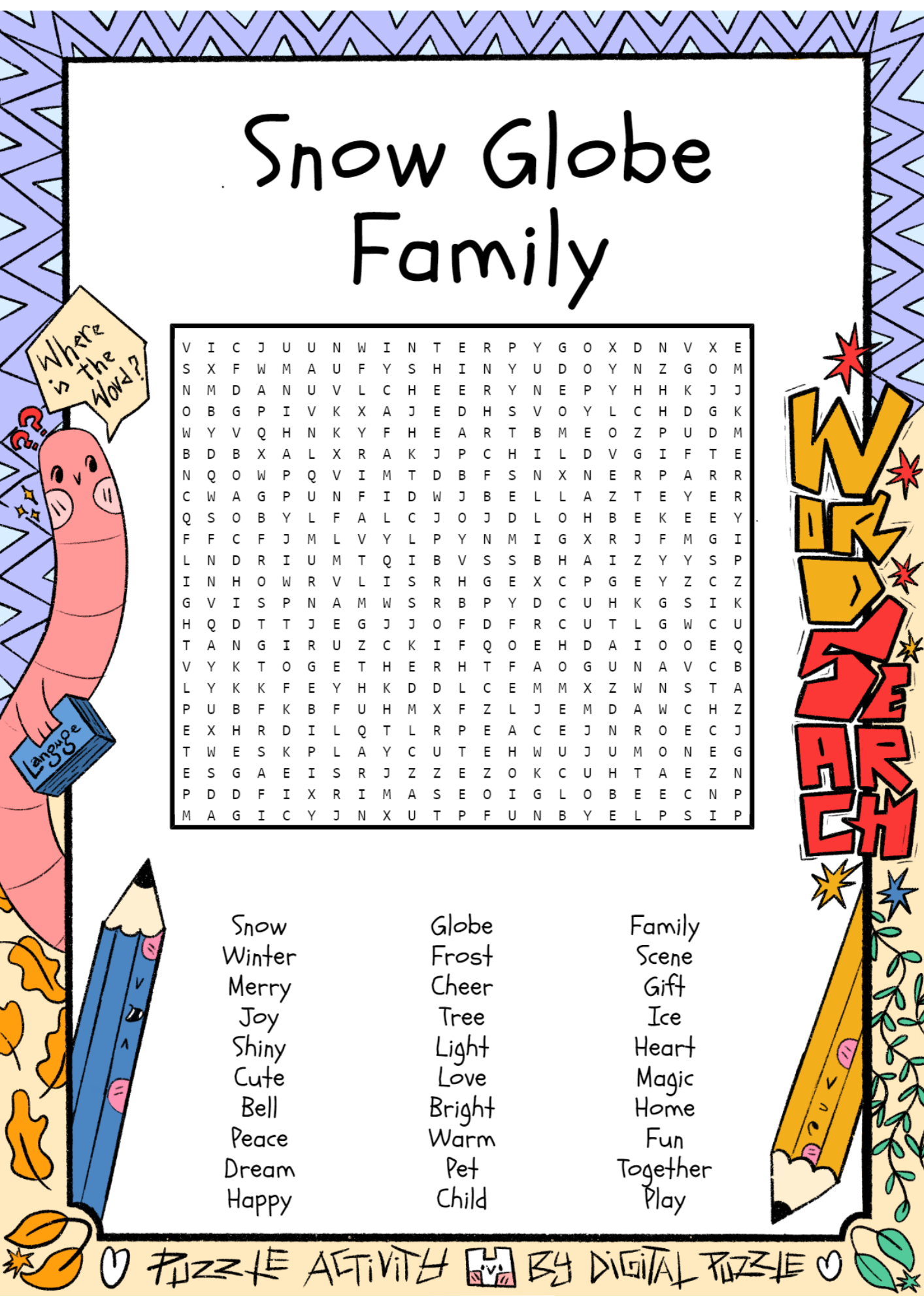 Snow Globe Family Word Search Puzzle Worksheet Activity Made By Teachers