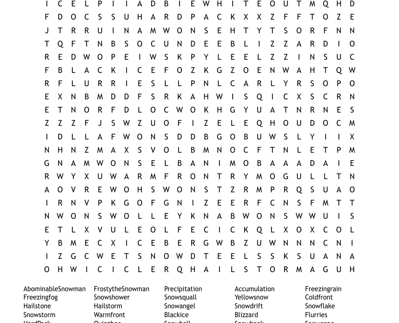 Snow Word Search WordMint