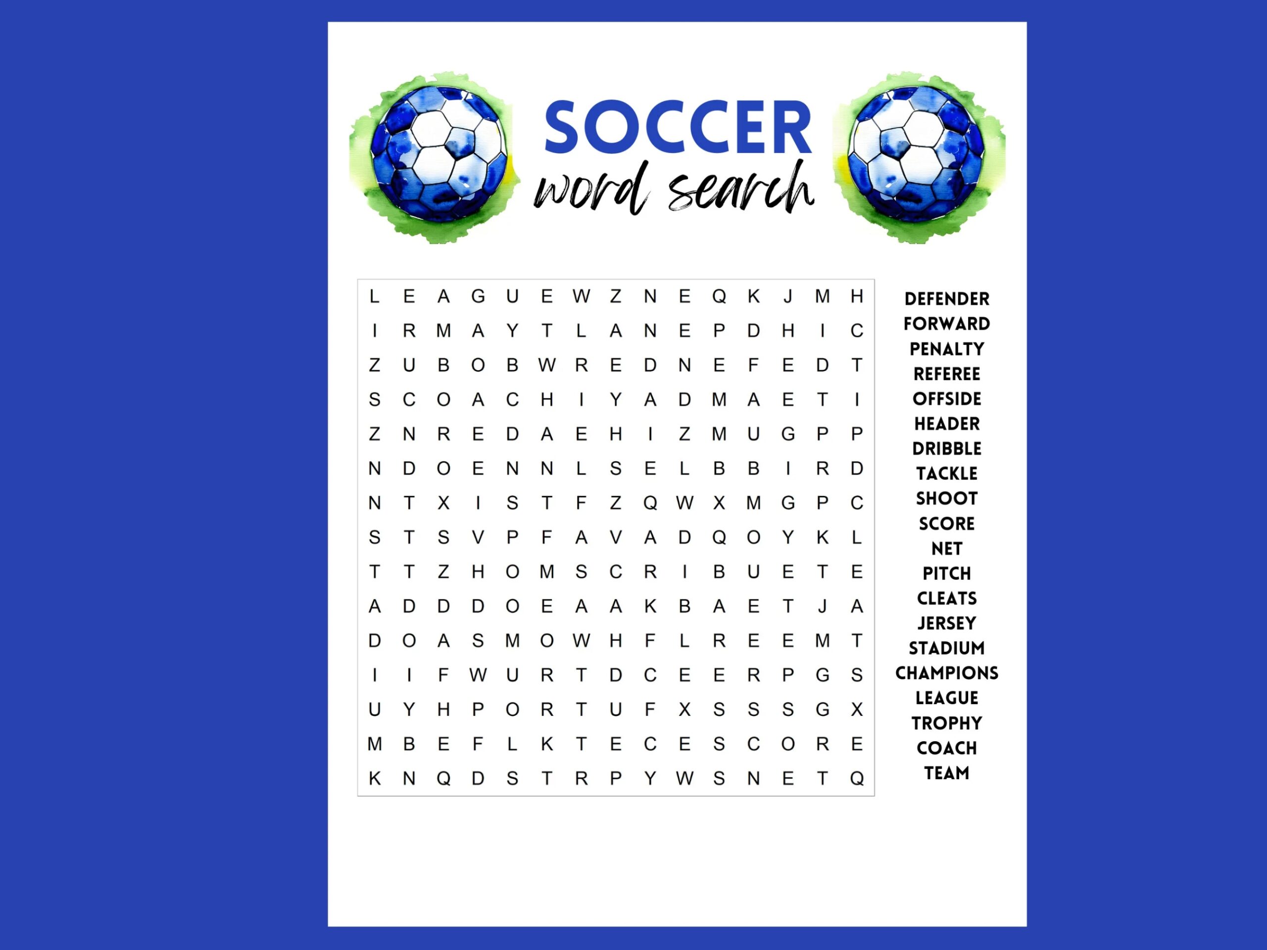 Soccer Party Printable Word Search Soccer Puzzle Soccer Printable Word Search For Kids And Adult I Love Soccer Etsy