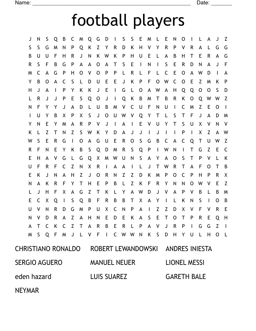 Soccer Players Word Search WordMint
