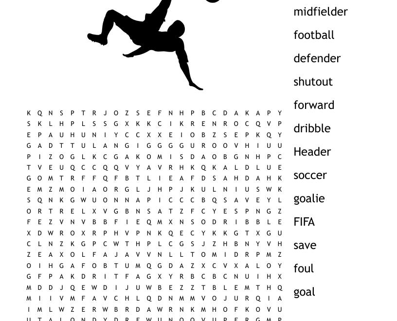 Soccer Word Search WordMint
