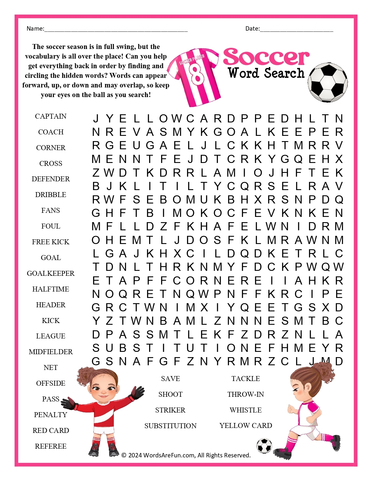 Free Printable Soccer Word Search