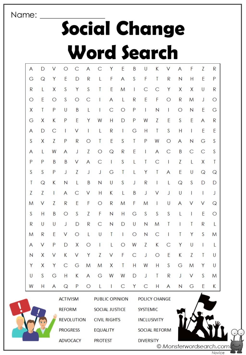 Social Change Word Search Monster Word Search