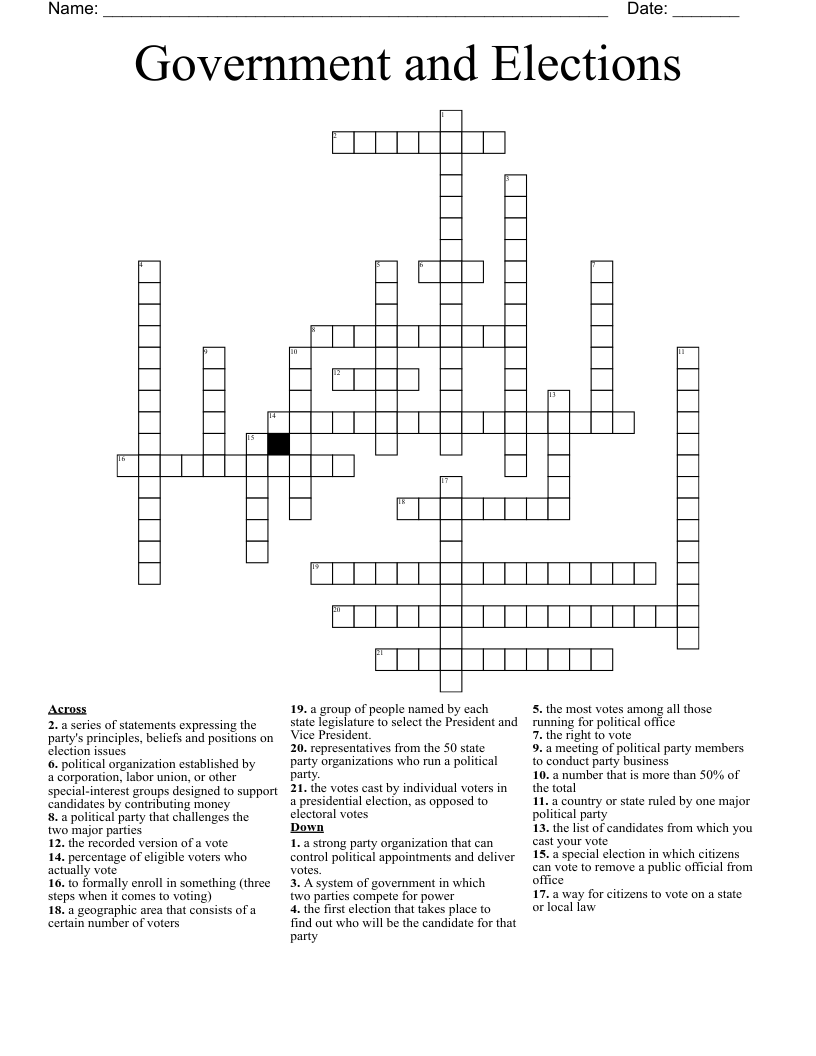 Political Parties And Elections Word Search Printable