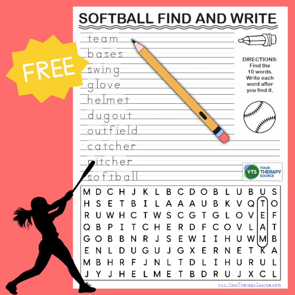 Softball Word Search Free Printable Your Therapy Source