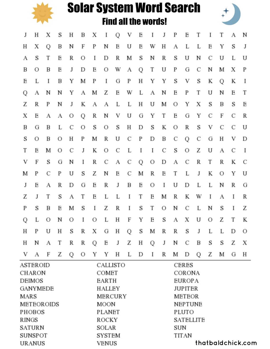 Solar System Word Search