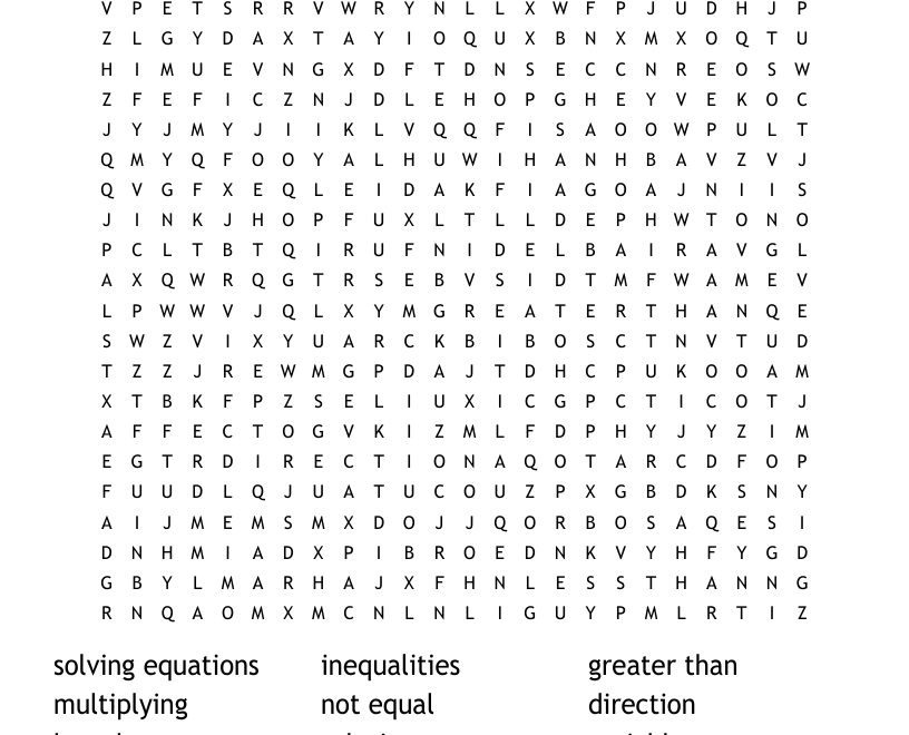 Solving Inequalities Word Search WordMint