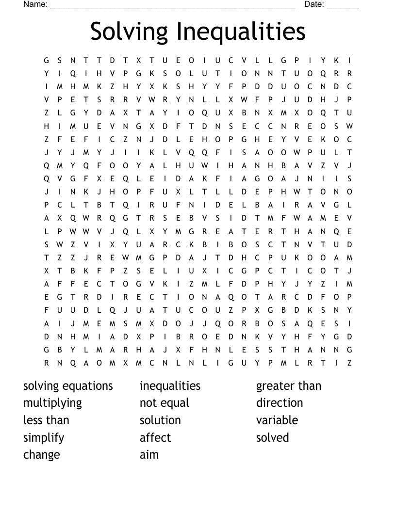 Solving Inequalities Word Search WordMint
