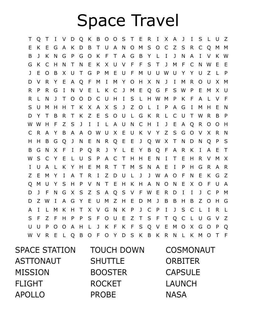 Space Travel Word Search WordMint