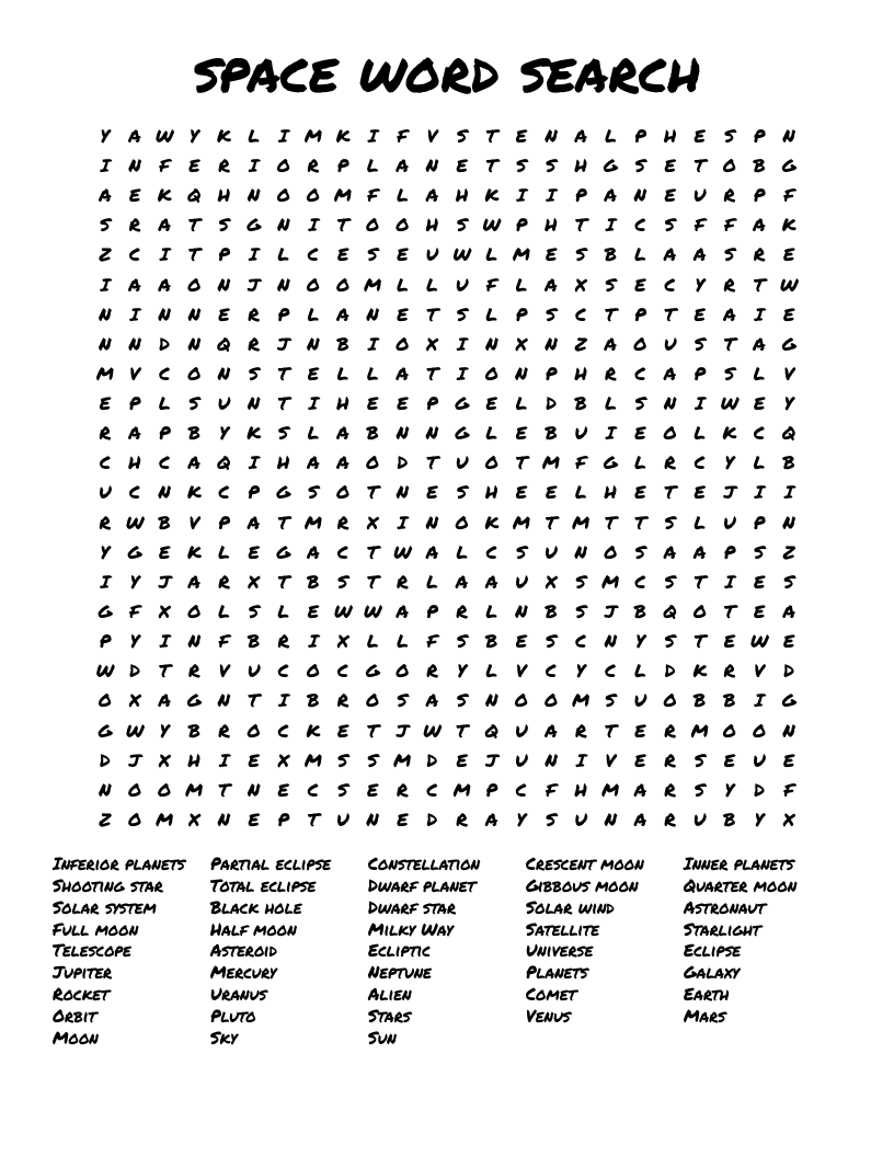 Space Word Search WordMint