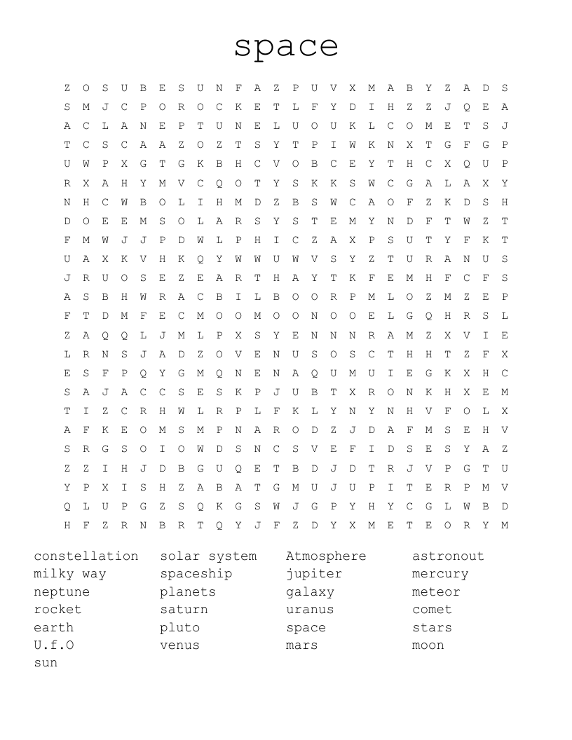 Space Word Search WordMint