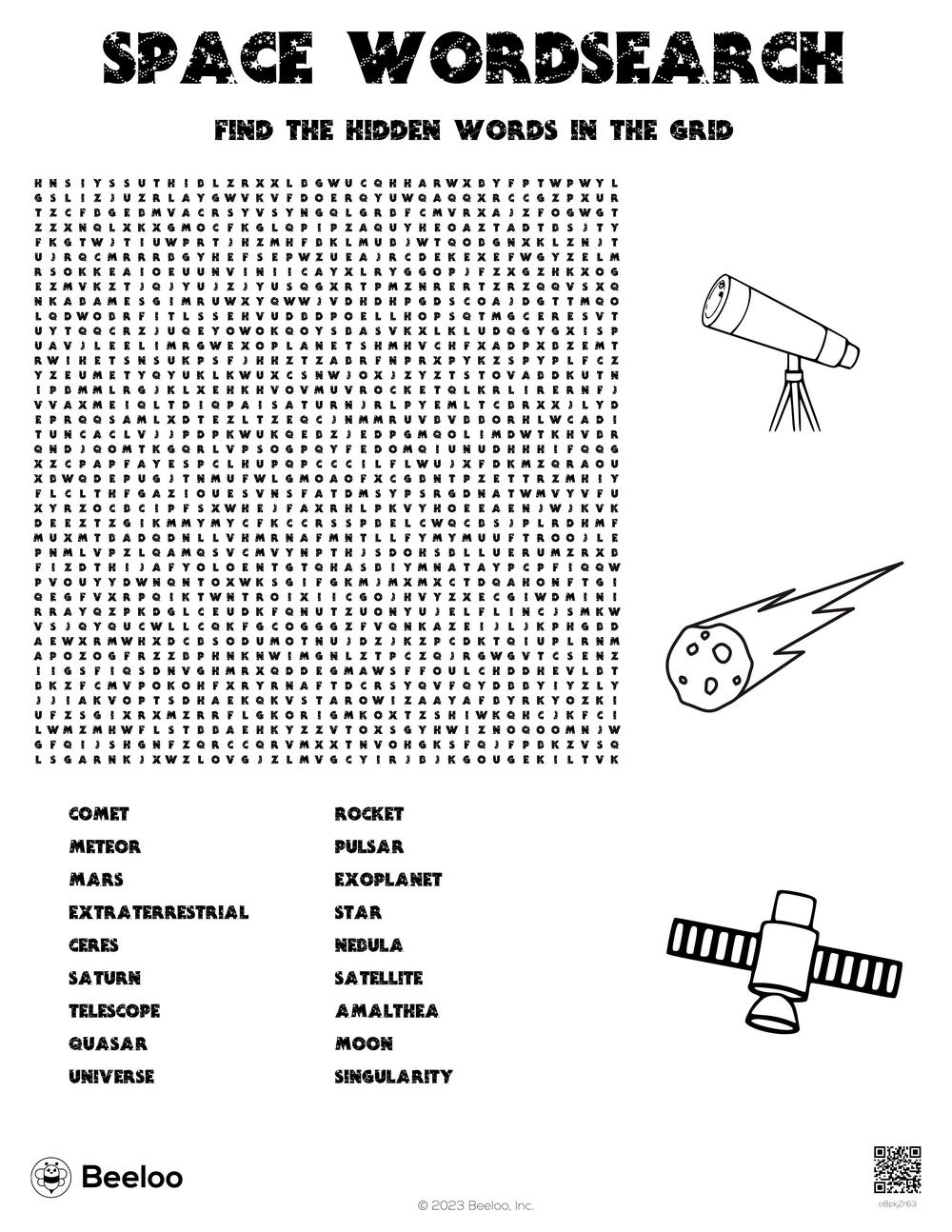 Space Wordsearch Beeloo Printable Crafts And Activities For Kids