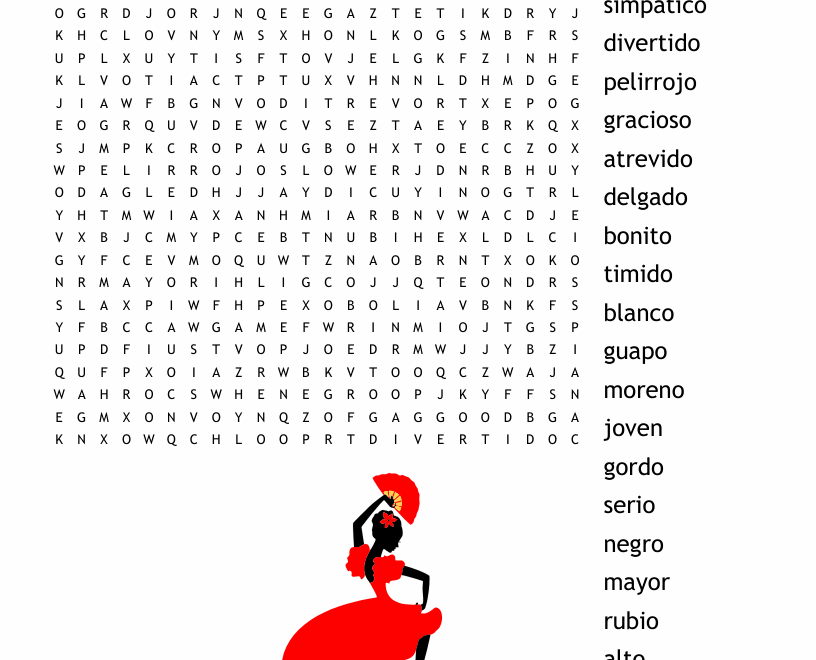 Spanish Adjectives Word Search WordMint Worksheets Library